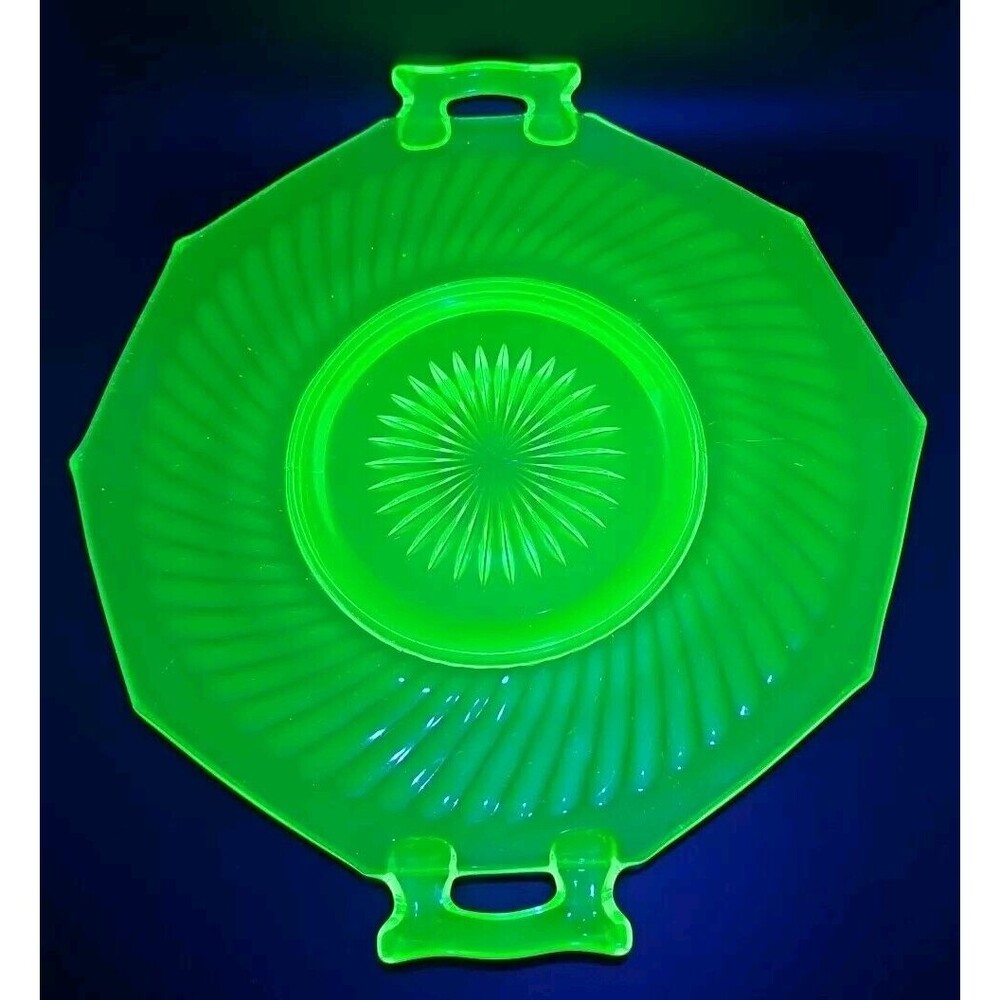 Uranium Glass - Imperial Twisted Optic Cake Plate 11in diameter